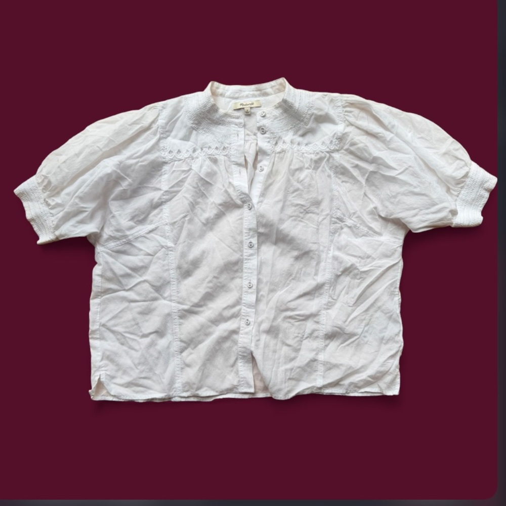 Madewell White Cotton-Blend Top with Button Front